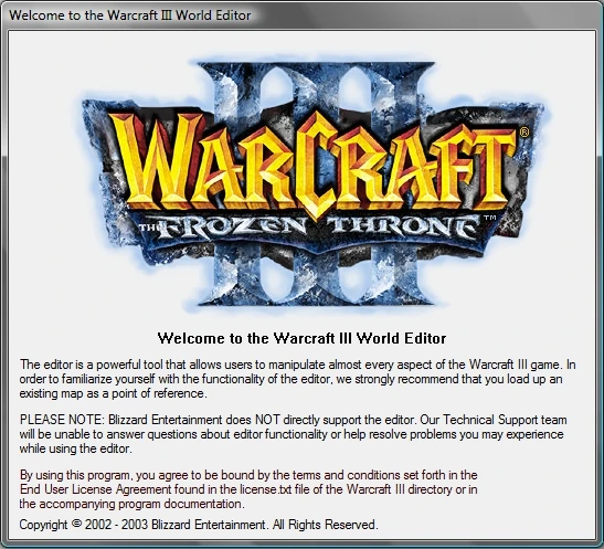 Warcraft 3 world editor start screen